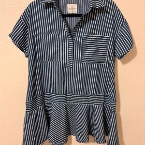 Umgee Blue and White Striped Mini Dress